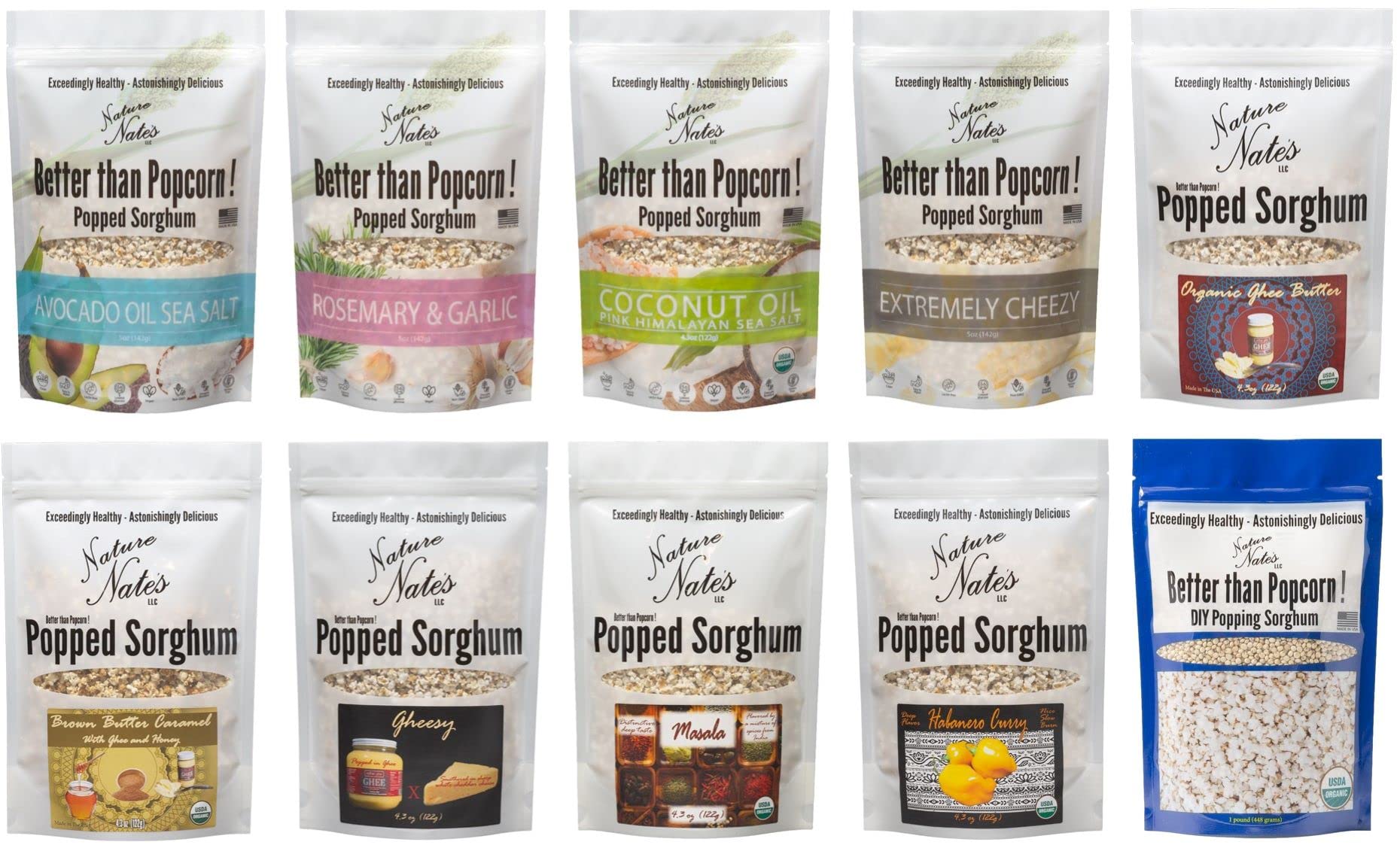 Organic Popped Sorghum Snacks - Keto, Gluten-Free, Healthy Alternative to Popcorn - for On-the-Go & Movie Nights
