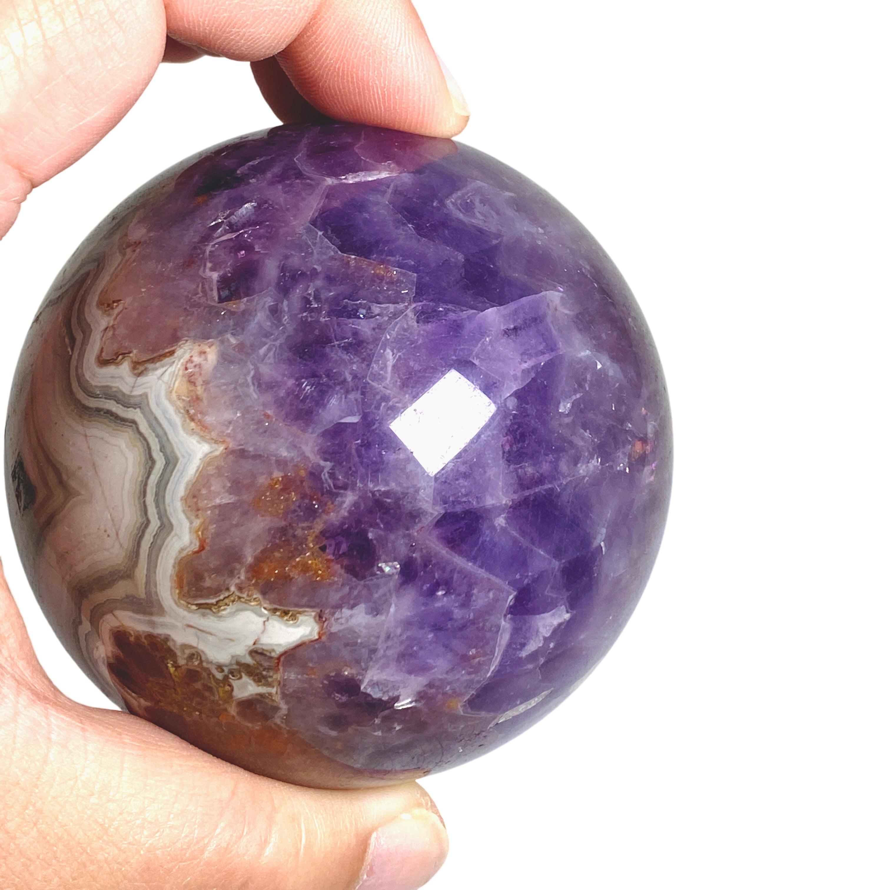 Natural Amethyst Agate Sphere - Healing Crystal for Meditation, Yoga & Home Decor - AMAS 02