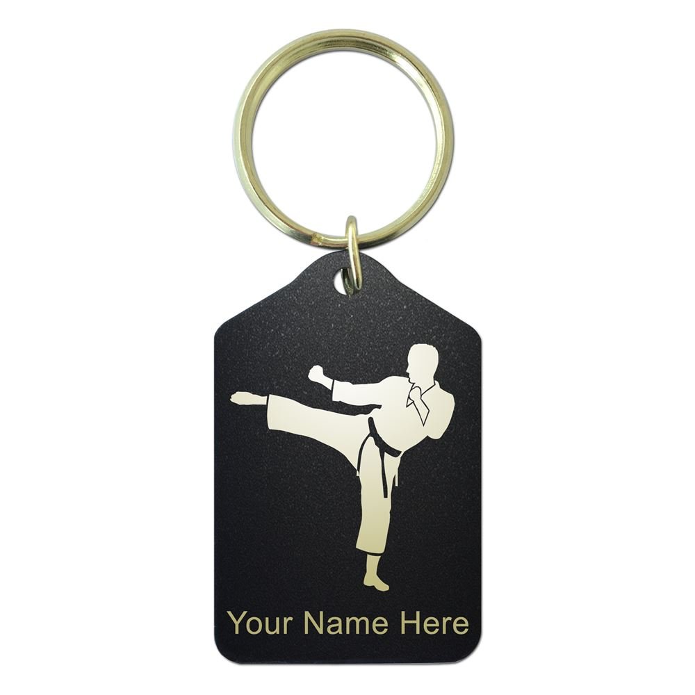 Personalized Karate Man Keychain - Custom Engraved Black Metal Key Ring for Martial Arts Enthusiasts - Perfect Gift for Karate Lovers, Gym Bags & Key Organization