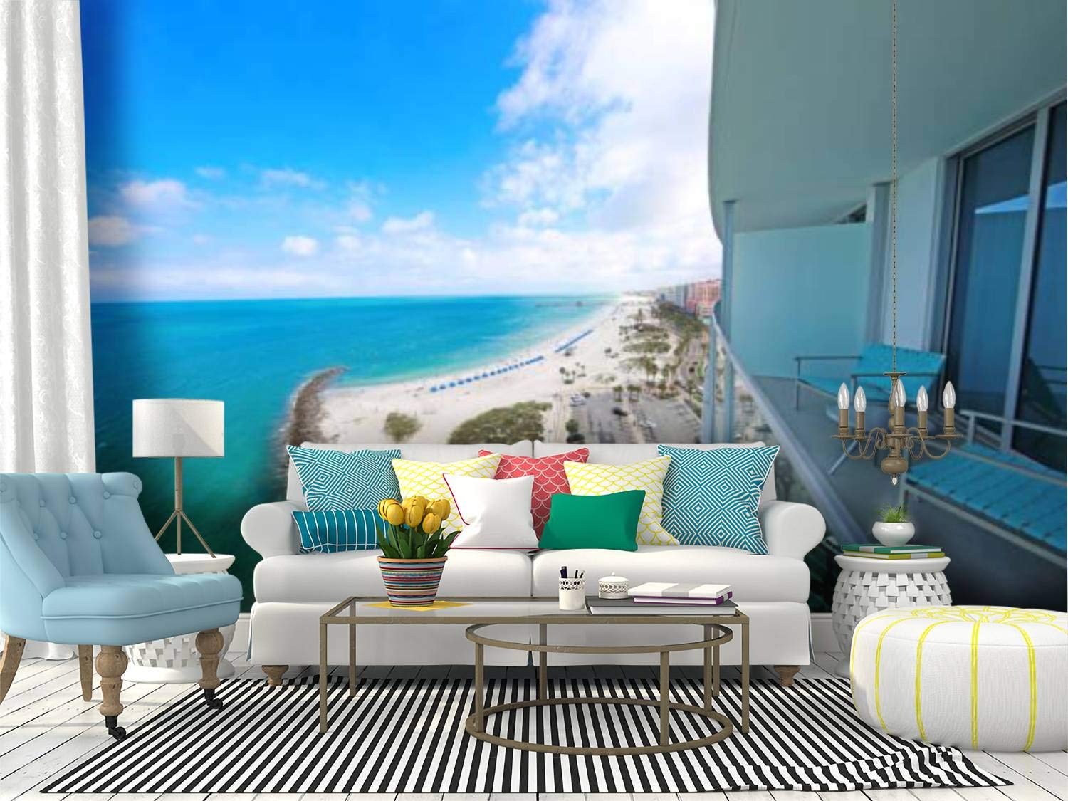 Clearwater Beach Florida Tampa Wall Mural - Peel & Stick Self-Adhesive Wallpaper, Large Removable Vinyl Film Roll for Home Decor | Perfect for Living Rooms, Bedrooms & Office Spaces