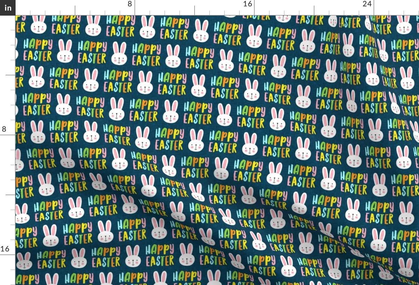 Happy Easter Bunny Multi Blue Rabbit Spring Bunnies Carrot Printed Minky Fabric Fat Quarter - Soft Plush Material for Sewing Baby Blankets, Quilt Backing & DIY Crafts - Perfect for Easter Decorations, Nursery Projects & Seasonal Home Decor