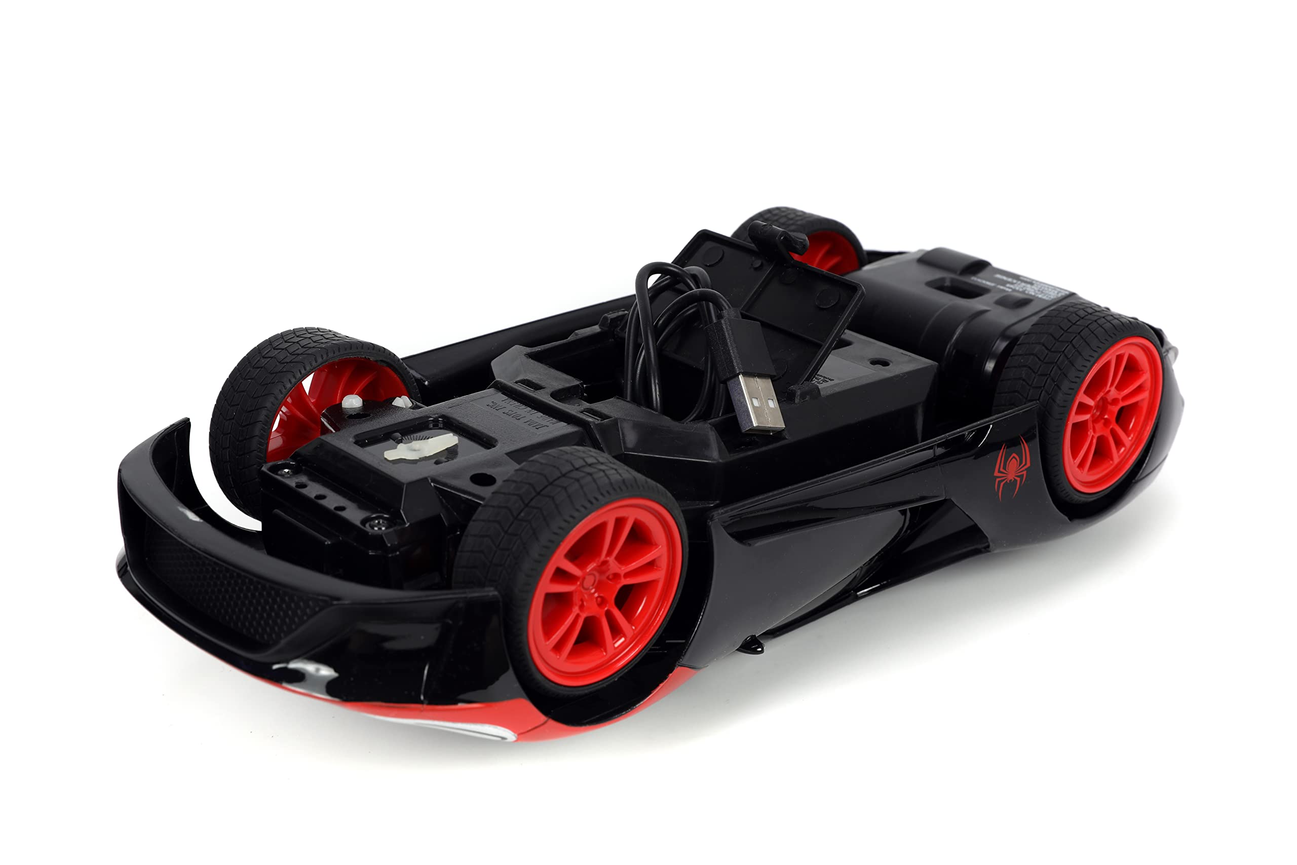 Jada Toys Marvel Spider-Man 1:16 Scale Miles Morales 2017 Ford GT RC Remote Control Car - 2.4GHz Fast Racing Toy for Kids & Adults - Black Superhero Vehicle for Indoor & Outdoor Play