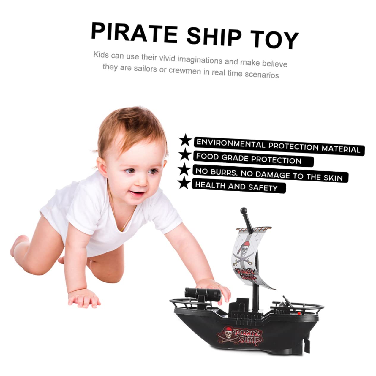 UPKOCH 8 Pack Pirate Boat Bathtub Toys - Plastic Sailboat Set for Kids, Pool & Water Play - Summer Fun, Bath Time, Outdoor Adventures (Black)