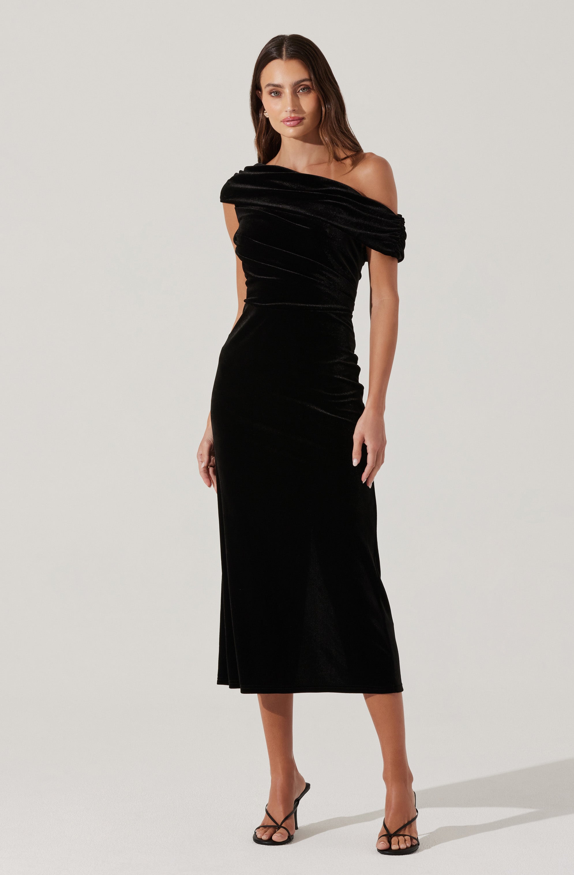 Velvet Off Shoulder Midi Dress for Women - Elegant Party & Evening Gown - Perfect for Weddings, Cocktails, and Date Nights