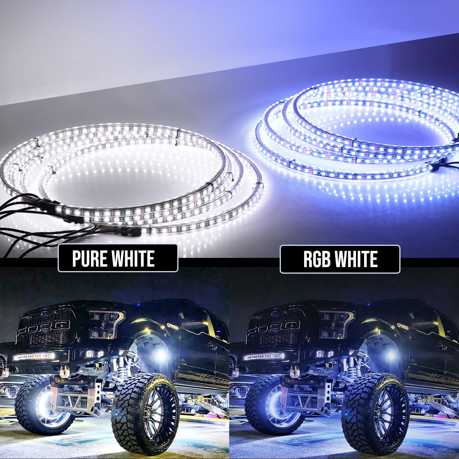 17 Inch Bright White Double Row Wheel Lights - Pure White LED Rocker Switch Control Wheel Ring Light for Cars, Trucks, Pickup & Off-Road Vehicles - Perfect for Night Driving, Off-Roading & Custom Car Lighting