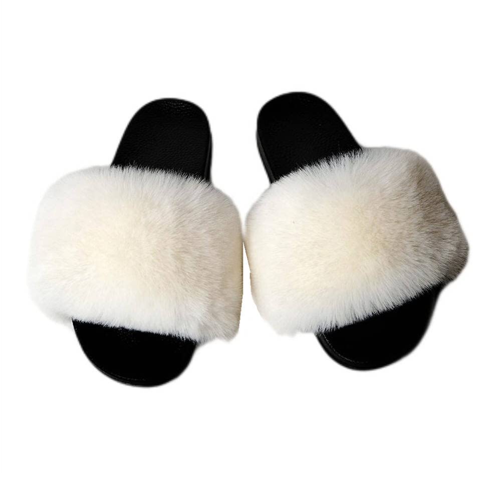 Dayiss Women's Fuzzy Fur Slides - Soft Fluffy Slippers for Indoor/Outdoor Use, Open Toe House Shoes, Comfortable Summer Sandals - Perfect for Lounging, Running Errands & Beach Trips