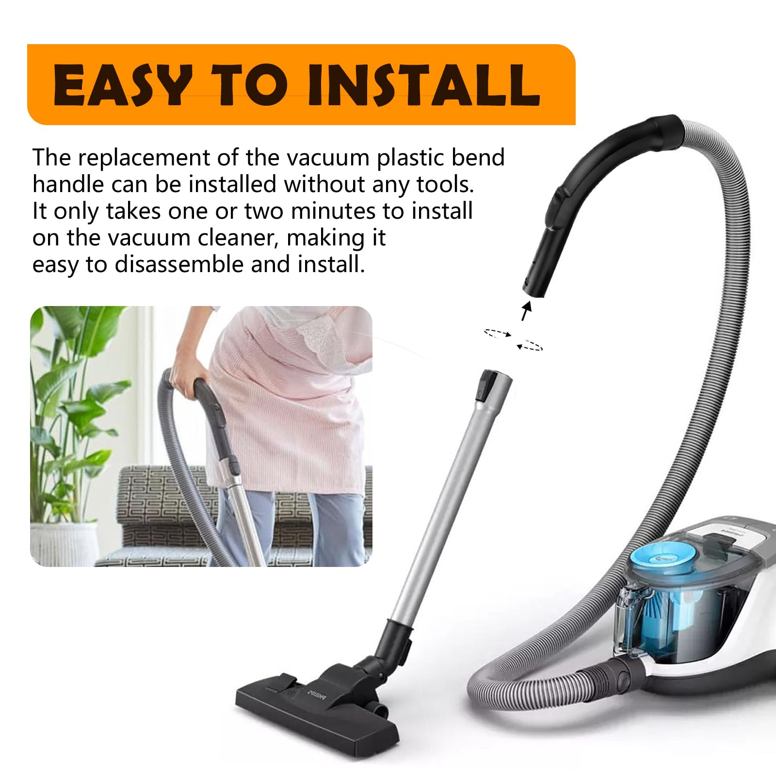 Miele Vacuum Cleaner Replacement Plastic Bend Handle - Compatible with S2110, S501, S524, C1, C2, C3 & All S Series Models (Part #5269091) - Perfect for Hose Wand Repair & Home Cleaning Maintenance