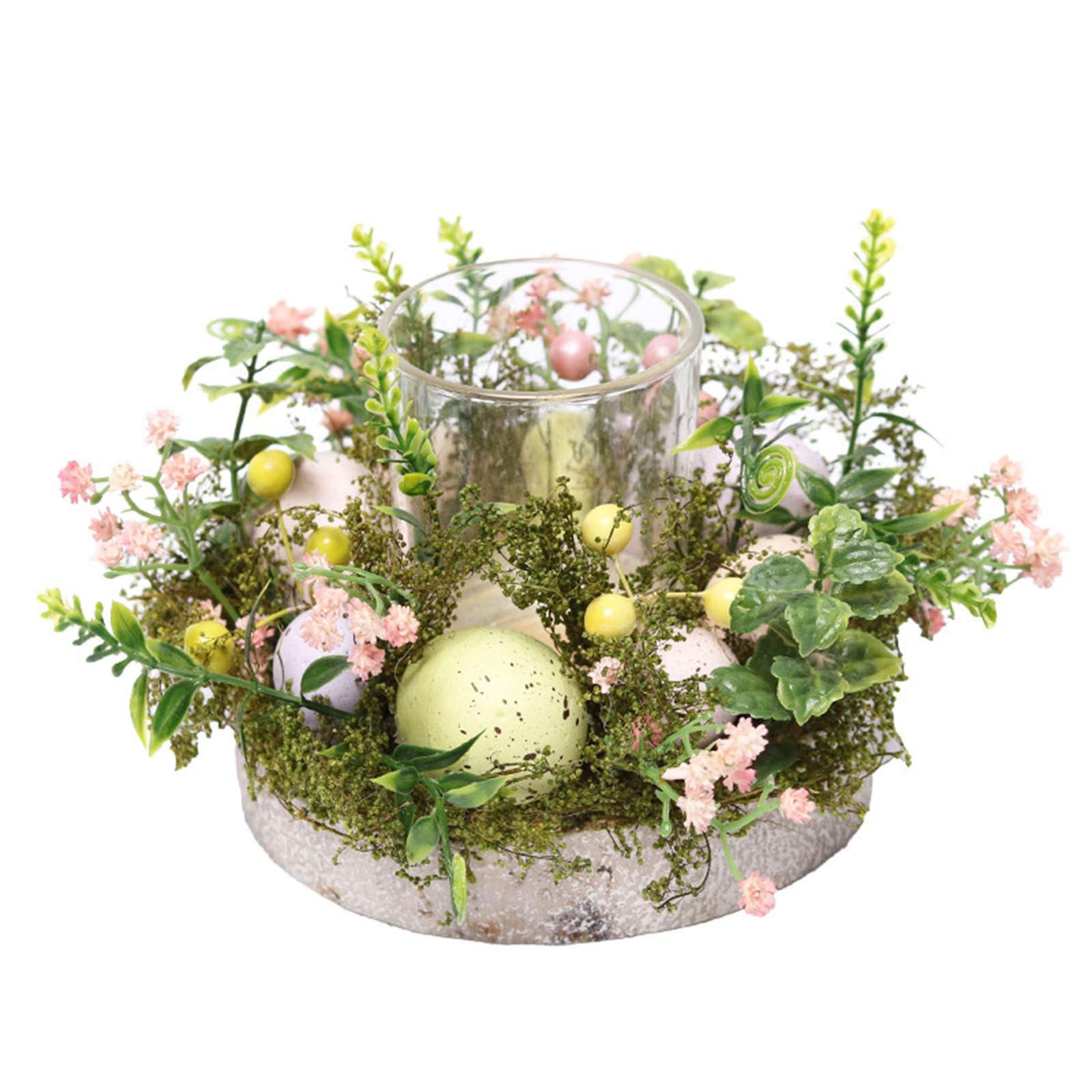 Easter Candle Holder - Creative Easter Egg Glass Candle Holder with Pastel Eggs, Ferns and Mixed Flowers - Spring Table Centerpiece for Easter Decorations, Home Party, and Holiday Dining