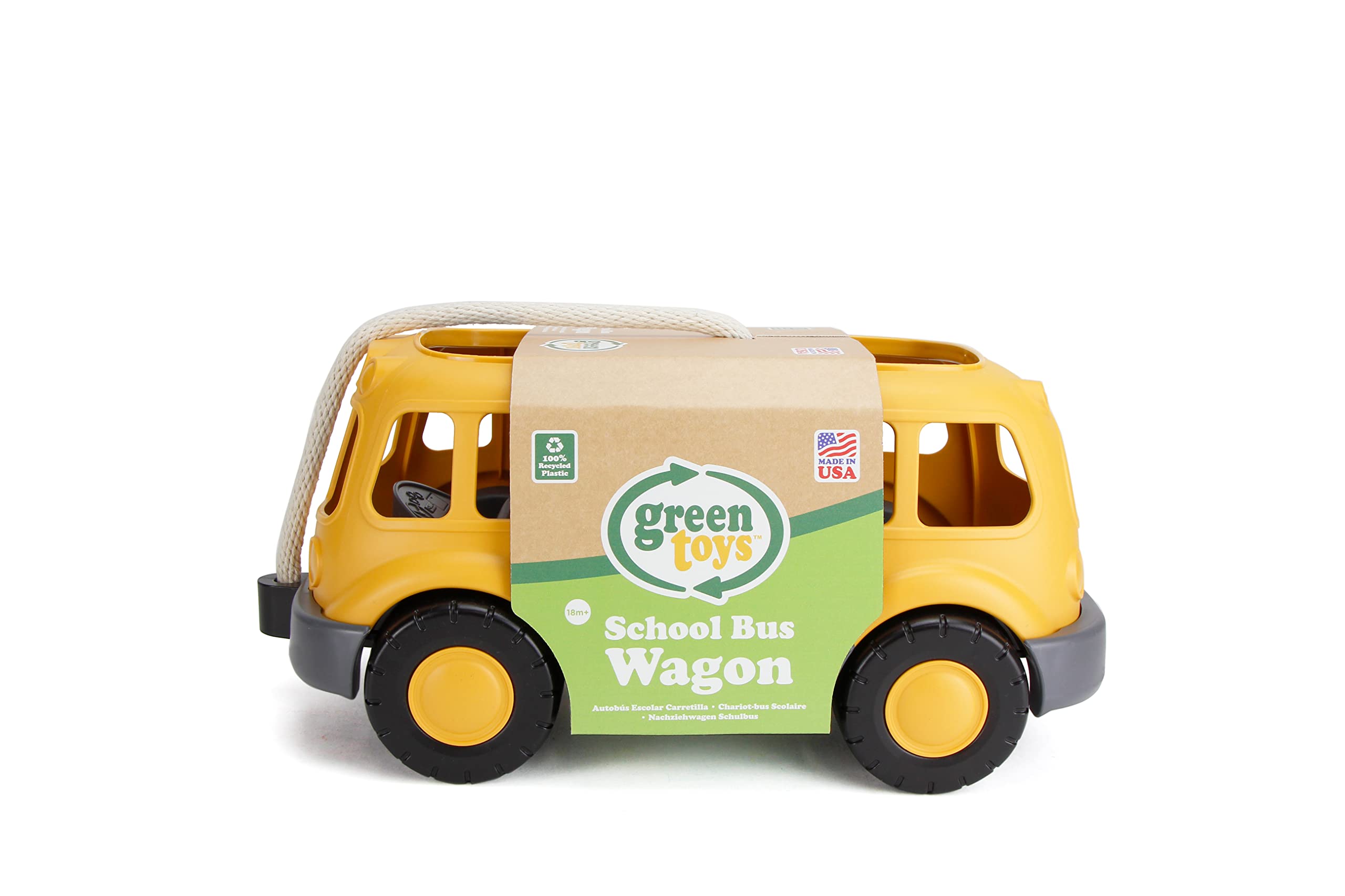 Green Toys School Bus Wagon - Eco-Friendly Yellow Ride-On Toy for Kids | Perfect for Pretend Play, Outdoor Fun & Learning Activities