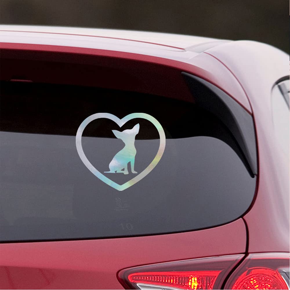 Premium Holographic Chihuahua Heart Vinyl Decals (Set of 2) - Waterproof Stickers for Laptop, Phone, Car, Helmet, Mug & Home Decor - Cute Pet Accessories for Dog Lovers