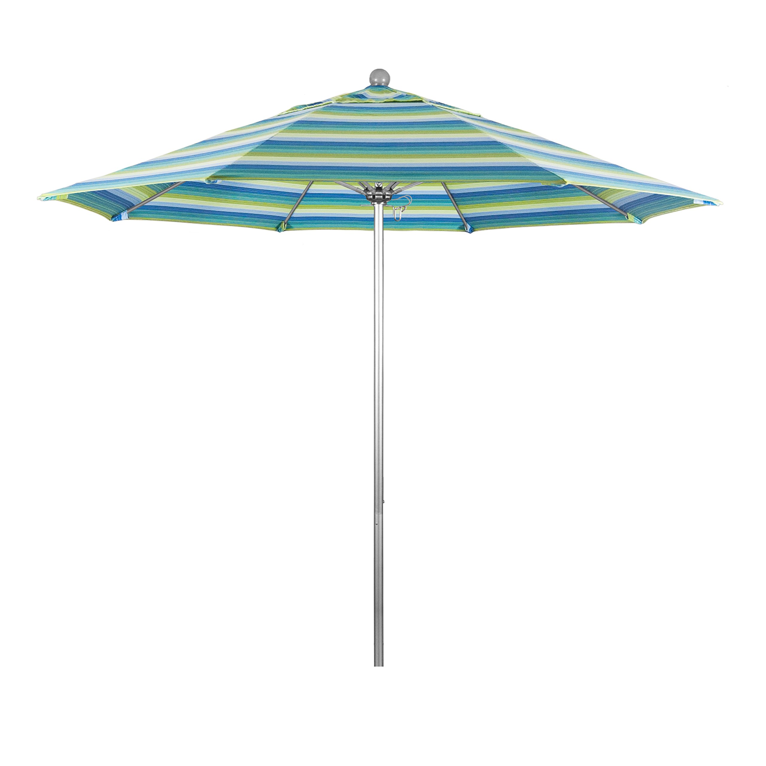 California Umbrella 9' Round Outdoor Patio Umbrella with Aluminum/Fiberglass Frame - Push Button Open Mechanism, Silver Pole - Perfect for Poolside, Backyard, Deck & Garden Relaxation