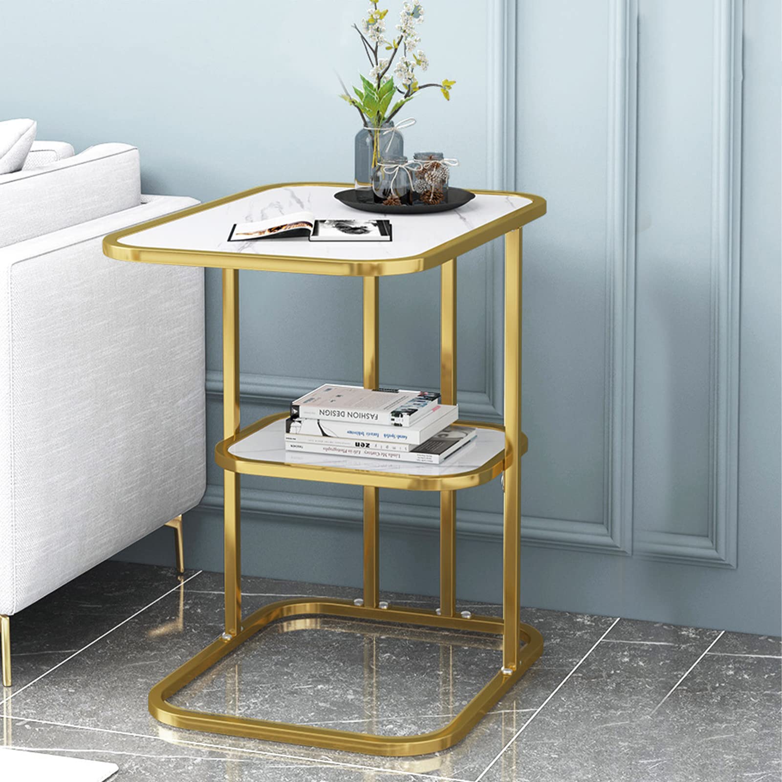 Vintage 2-Tier C-Shaped Side Table - Gold End Table for Sofa, Couch & Bed - 9.6×11.8×22.8 Inches - Perfect for Living Room, Bedroom & Small Spaces - Snack Table, Nightstand & Home Decor Accent
