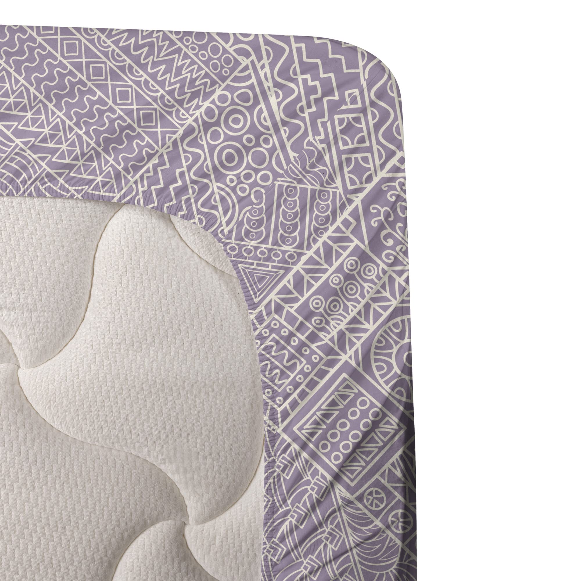 Ambesonne Abstract King Size 4-Piece Sheet Set - Hand Drawn Geometric Zigzags, Circles & Swirls in Soft Pastel Mauve & Eggshell | Fitted Sheet, Flat Sheet & 2 Pillowcases | Luxury Bedding for Modern Home Decor, Guest Room & Cozy Bedroom Retreat