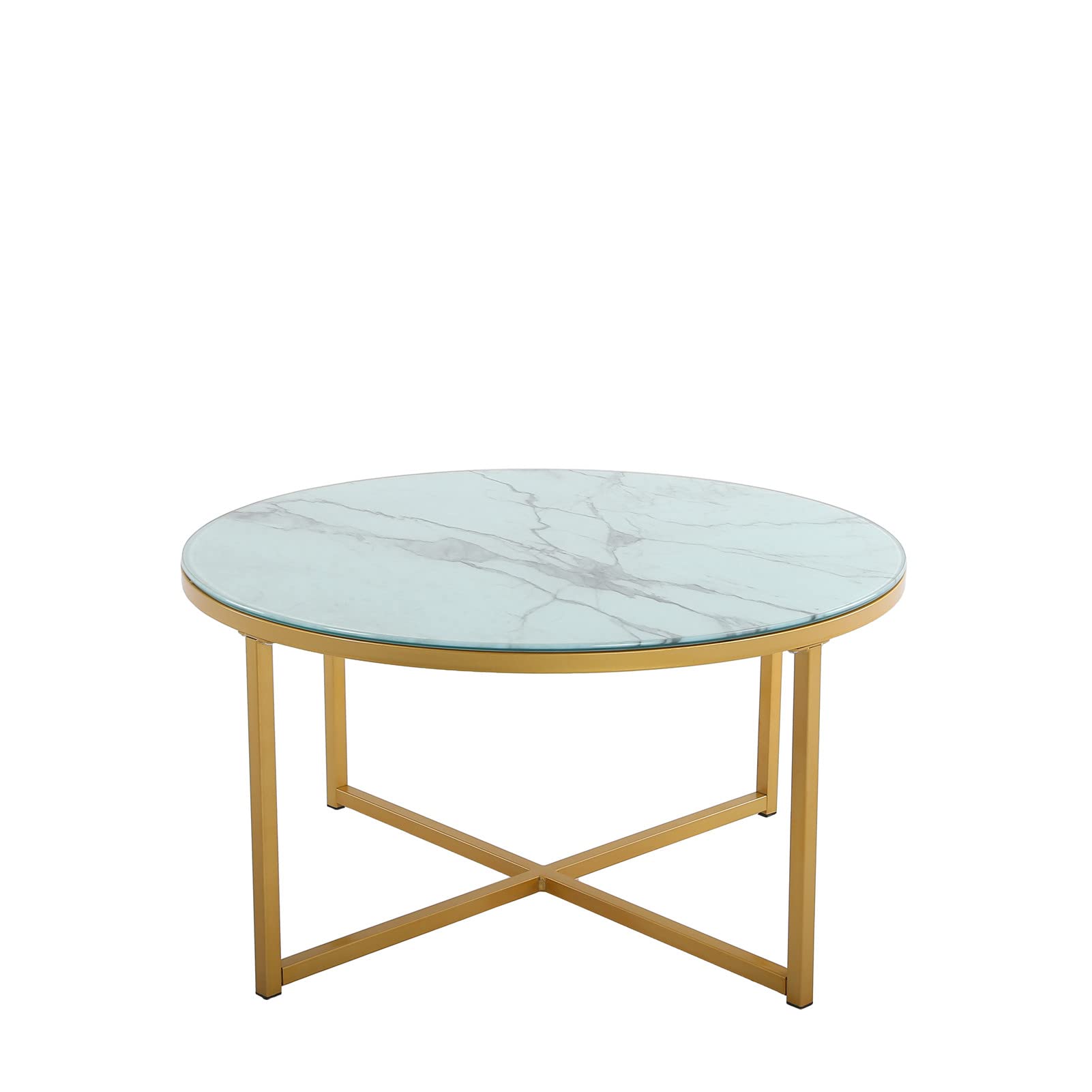 Modern Round Coffee Table with Metal Frame - Accent Side Table for Living Room, Dining Room, Office & Outdoor Use - Farmhouse Style Center Table for Tea, Leisure & Home Decor