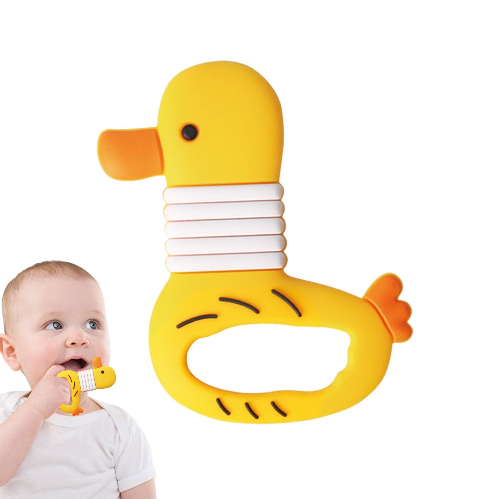 Duck-Shaped Silicone Teether Toy for Babies - Safe Molar Chew Toy to Relieve Teething Pain & Gum Discomfort | Sensory Soothing Toy for Infants & Toddlers | Perfect for Daycare, Travel & Home Use
