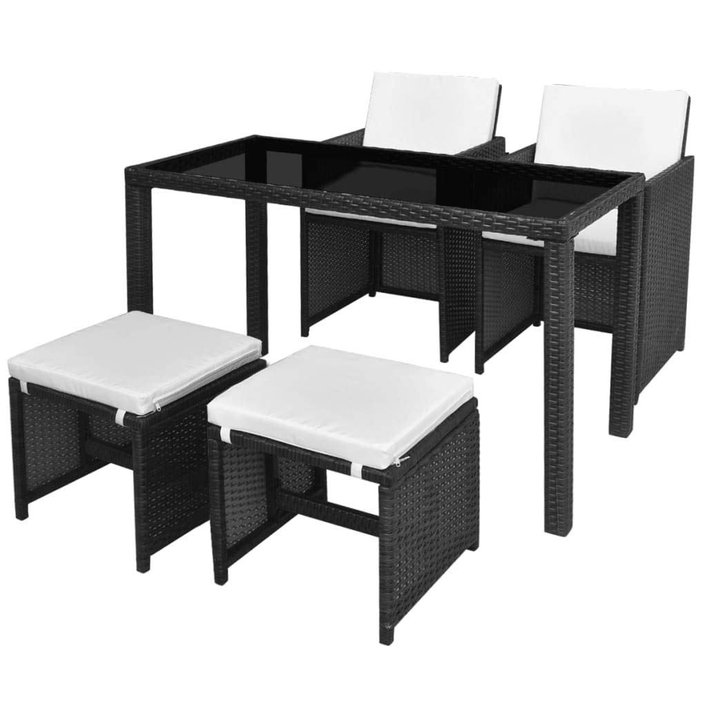 5PCS Outdoor Dining Set - Durable Patio Furniture with Large Rectangle Glass Table & Rattan Chairs, Steel Frame Conversation Set for Backyard, Garden, Poolside Dining and Entertaining