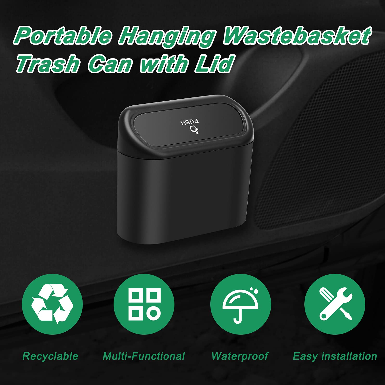 AHIER Small Car Trash Can with Lid - Leakproof Hanging Auto Garbage Bin with 30 Disposable Bags | Portable Vehicle Waste Container for Sedan, SUV, Truck | Ideal for Road Trips, Commuting & Office Use