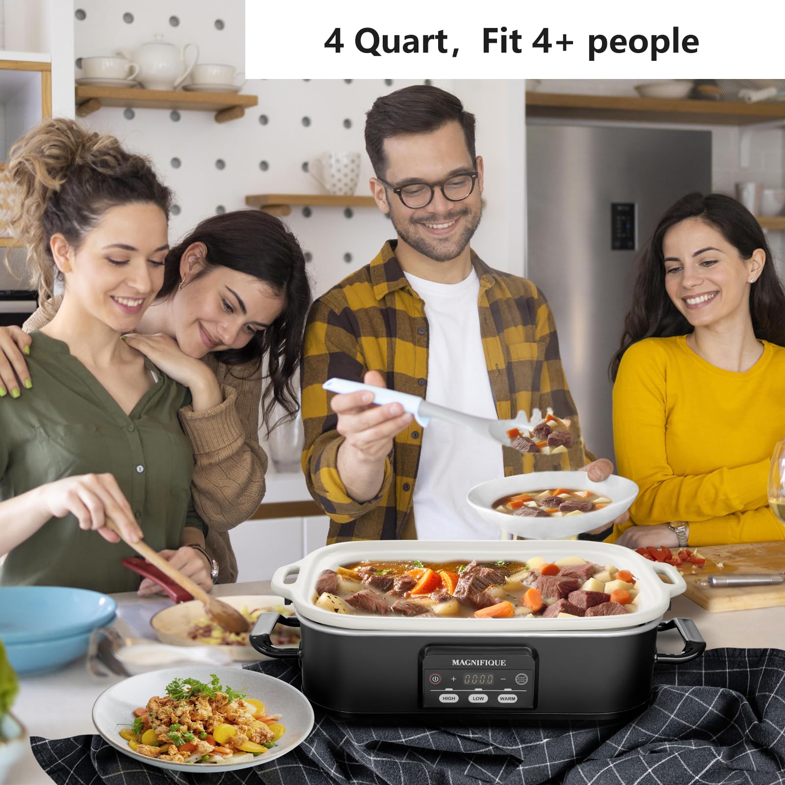 **MAGNIFIQUE 4 Quart Programmable Slow Cooker with Ceramic Pot - Small Casserole Crock Pot for Family Dinners, Oven Safe & Durable Bakeware for Lasagna, Roasts, Stews - Perfect for Home Cooking & Meal Prep**