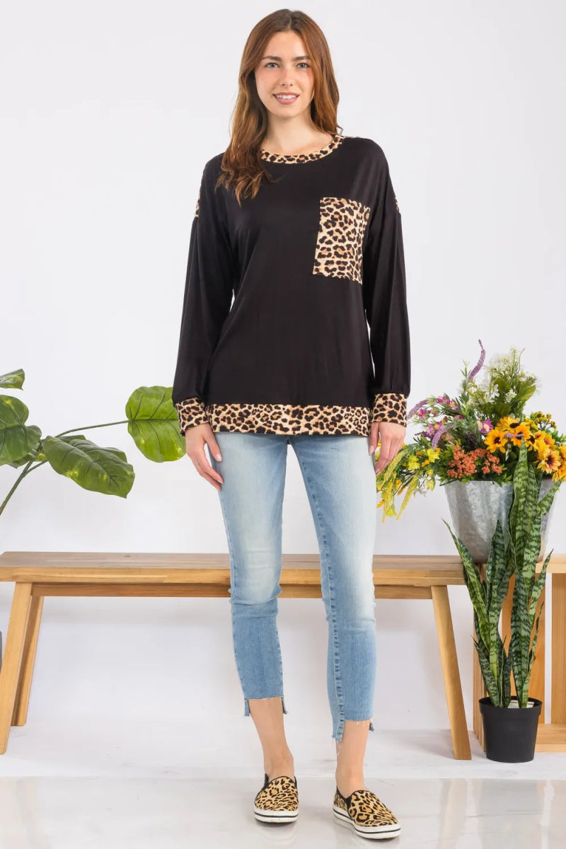Celeste Women's Full Size Leopard Print Round Neck Dropped Shoulder T-Shirt - Casual Loose Fit Tee for Everyday Wear, Street Style & Weekend Outings