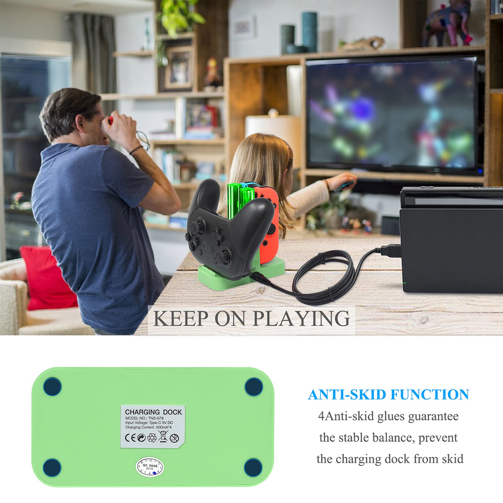 FastSnail Controller Charger Dock Station for Nintendo Switch & OLED Model - Joycon & Pro Controller Charger with LED Indicator & USB-C Cable - Gaming Accessories for Home & Travel Use
