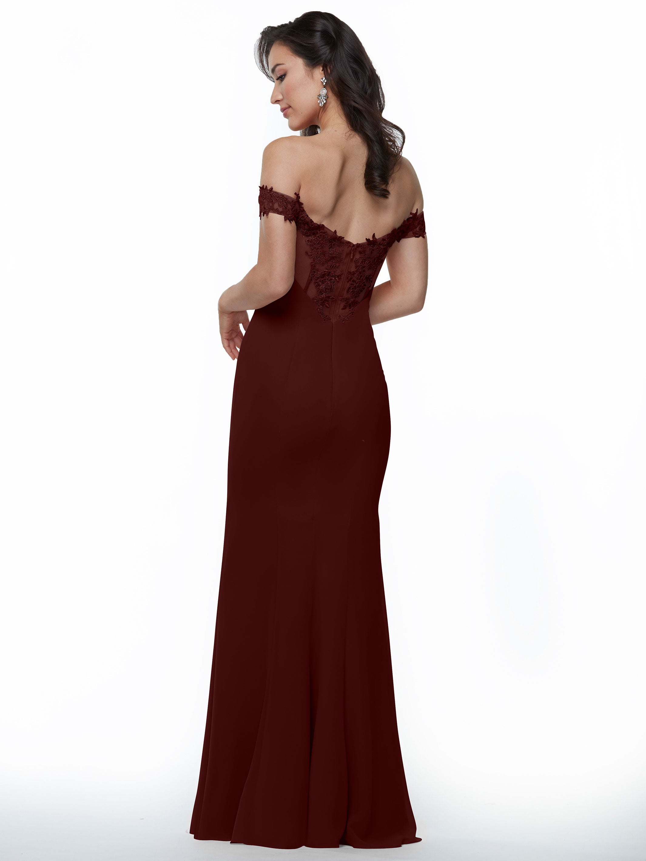 Elegant Off-the-Shoulder Lace and Chiffon Bridesmaid Dress 80121 - Perfect for Weddings, Formal Events & Special Occasions
