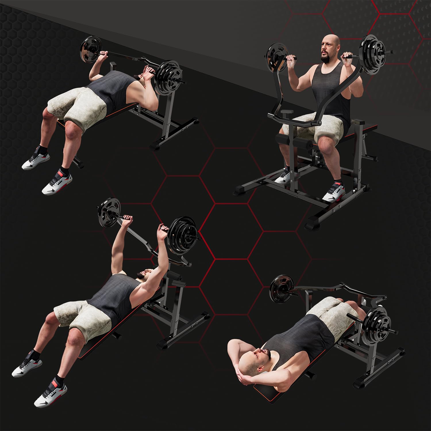 Adjustable Bench Press Set with Independent Converging Arms - Flat & Incline Chest Press Machine with Dumbbell Rack for Home Gym - Perfect for Chest, Arm & Ab Workouts (Ideal for Strength Training & Muscle Building at Home)