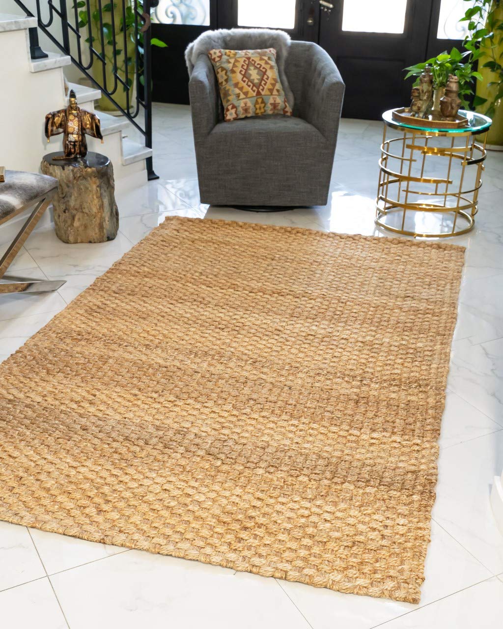 Handmade Reversible Basketweave Jute Rug 6'x9' - Natural Fiber Area Rug for Living Room, Bedroom & Dining Room - Eco-Friendly Beige Floor Mat - Perfect for Boho, Farmhouse & Coastal Decor