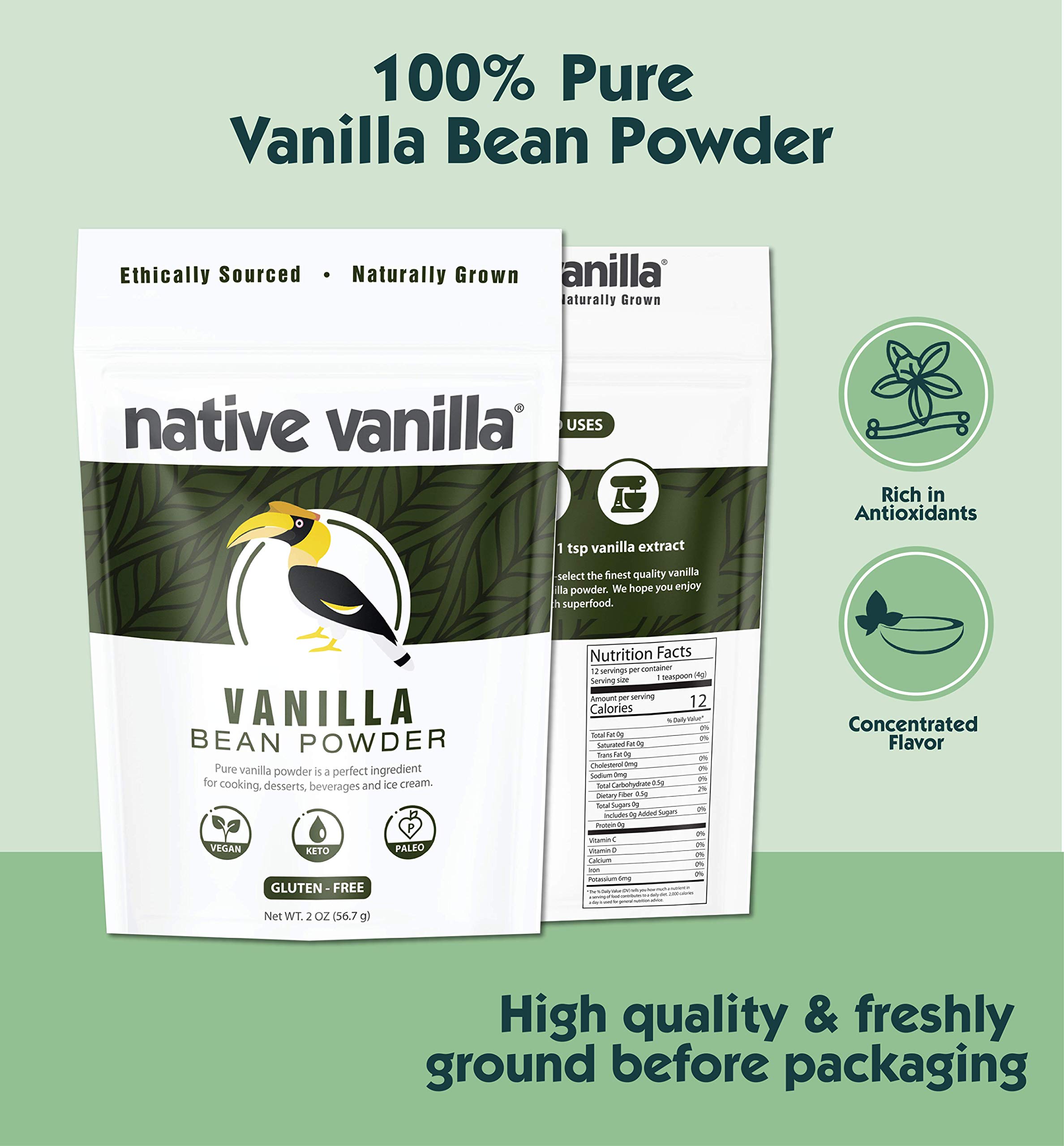 Premium 100% Pure Tahitian Vanilla Bean Powder - 1 lb Raw Unsweetened Ground Vanilla for Baking, Coffee, Desserts | Organic Natural Flavor Enhancer for Smoothies, Ice Cream & Homemade Recipes | No Fillers or Additives | Native Vanilla