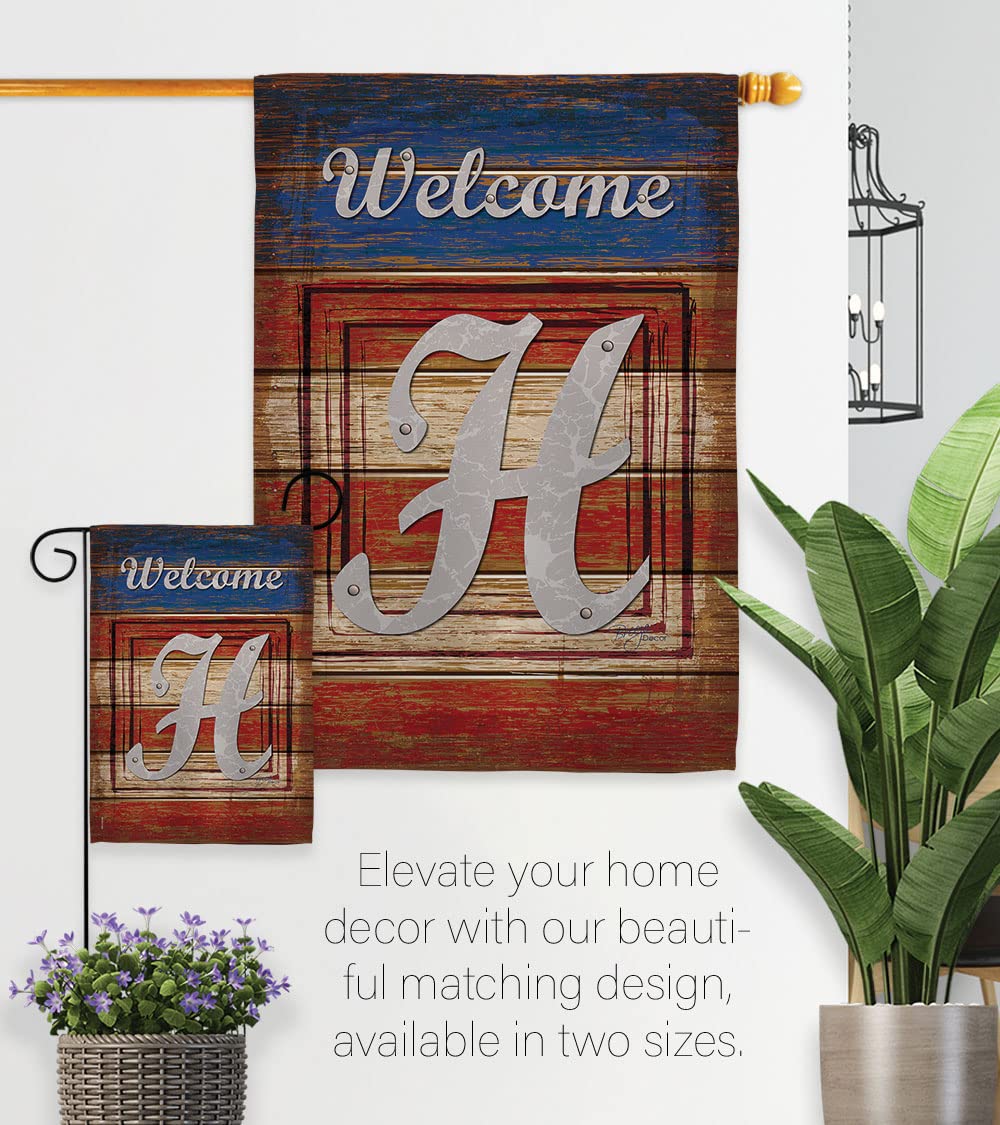 Breeze Decor H Initial Patriotic Flag Set 28x40 - Home & Garden Decor