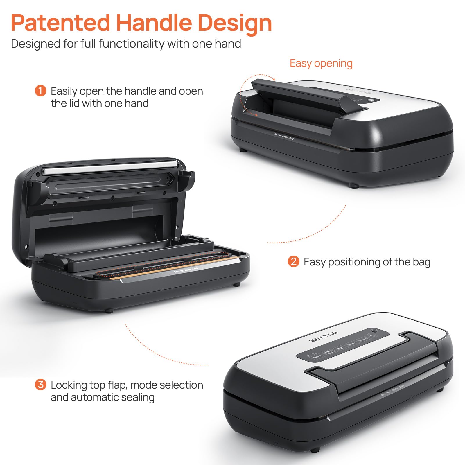 SEATAO 80Kpa Vacuum Sealer Machine for Food Preservation - Dry & Moist Modes, Locking Handle Design, Removable Drip Tray, Built-in Cutter & Bag Storage | Perfect for Meal Prep, Sous Vide, Freezing & Extending Food Freshness