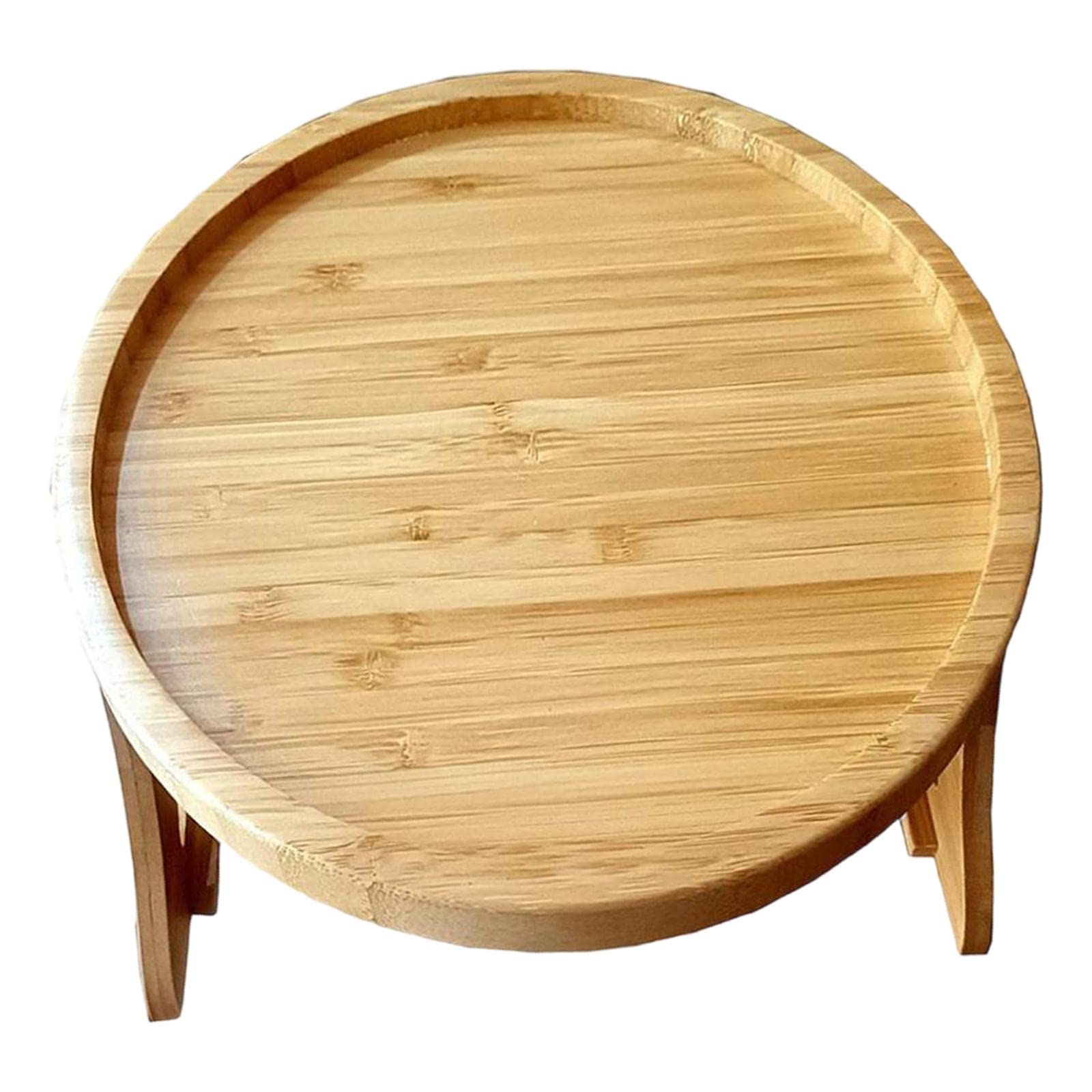 Gazechimp Round Sofa Armrest Tray - Premium Wooden Side Table with Serving Platter | Perfect for Snacks, Fruits, Breakfast & Cupcakes | Ideal for Living Room, Bedroom & Office Use