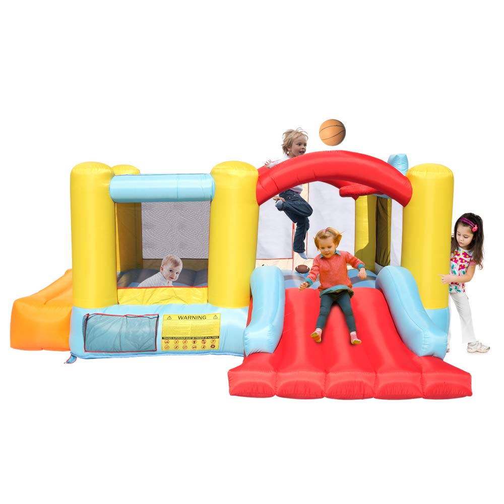 Inflatable Bounce House with Basketball Hoop, Ball & Slide - Kids Outdoor Play Equipment for Birthday Parties, Backyard Fun & Summer Activities