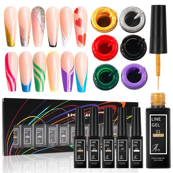 12 Colors Gel Nail Polish Set - Professional Nail Art Liner for Painting, Drawing & Line Pulling | DIY Nail Design Kit for Salon & Home Manicure | Perfect for Parties, Weddings & Special Occasions