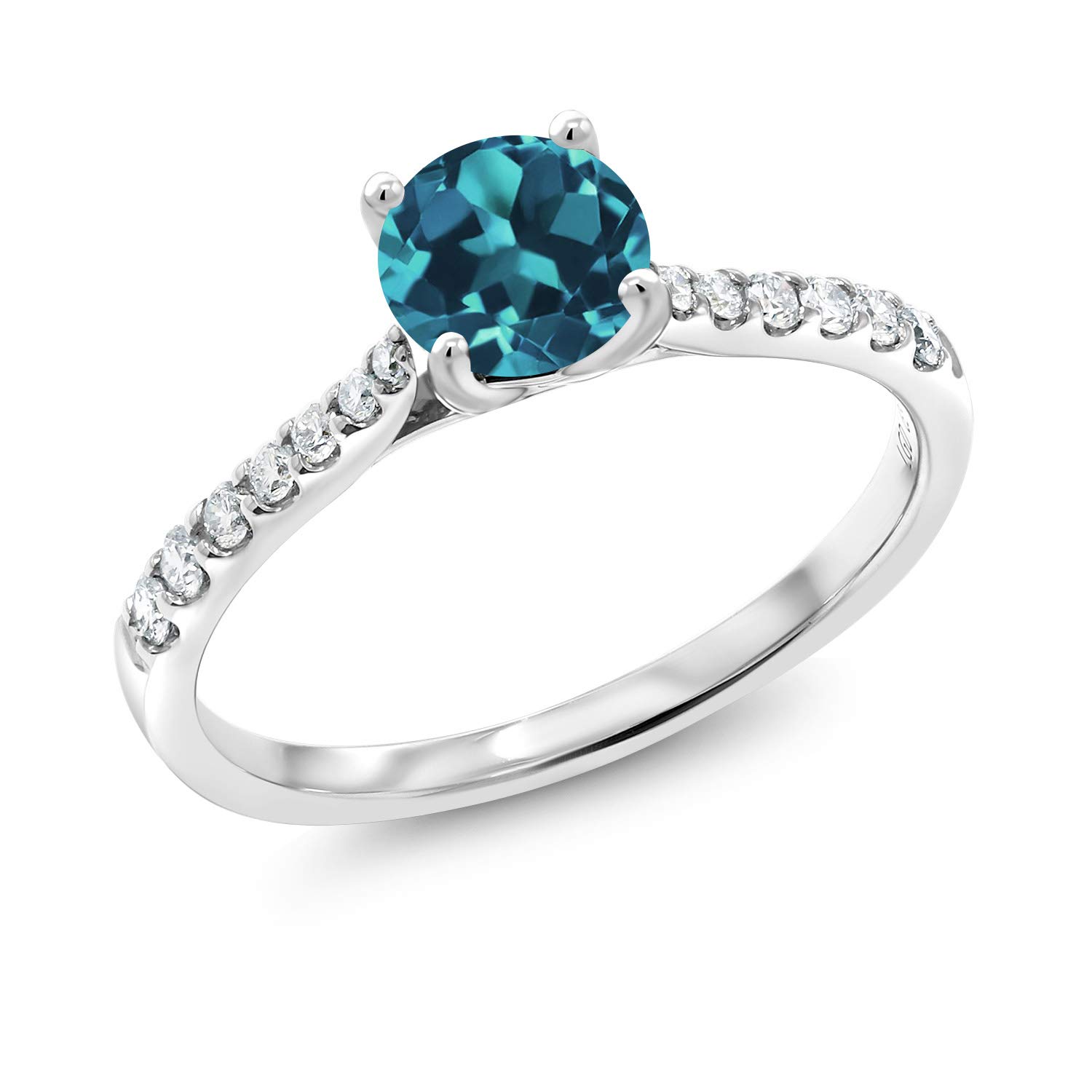 0.87 Ct Round London Blue Topaz & Lab-Grown Diamond Ring in 10K White Gold | Elegant Gemstone Jewelry for Engagement, Anniversary & Special Occasions
