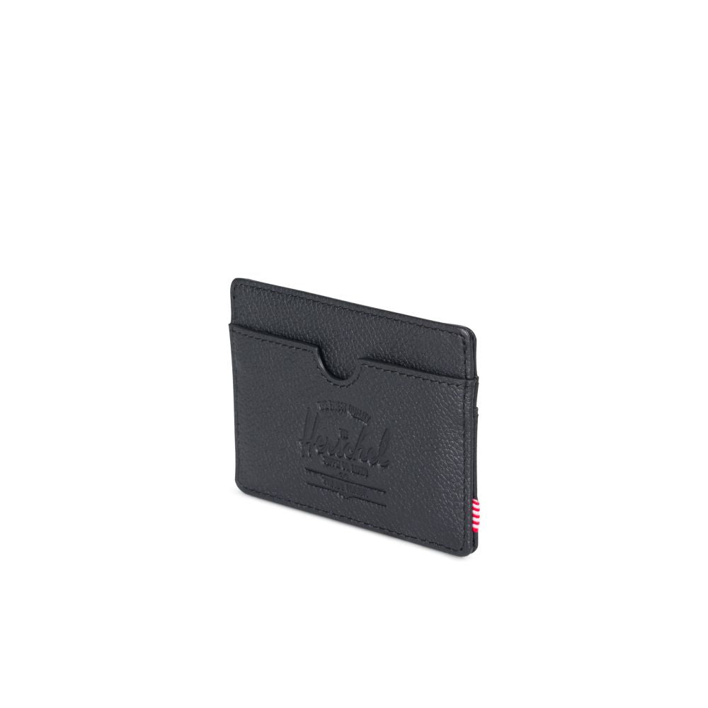 Herschel Charlie Wallet - Black Pebbled Leather RFID Blocking Bifold Wallet for Men | Slim & Stylish Card Holder for Everyday Use, Travel & Business