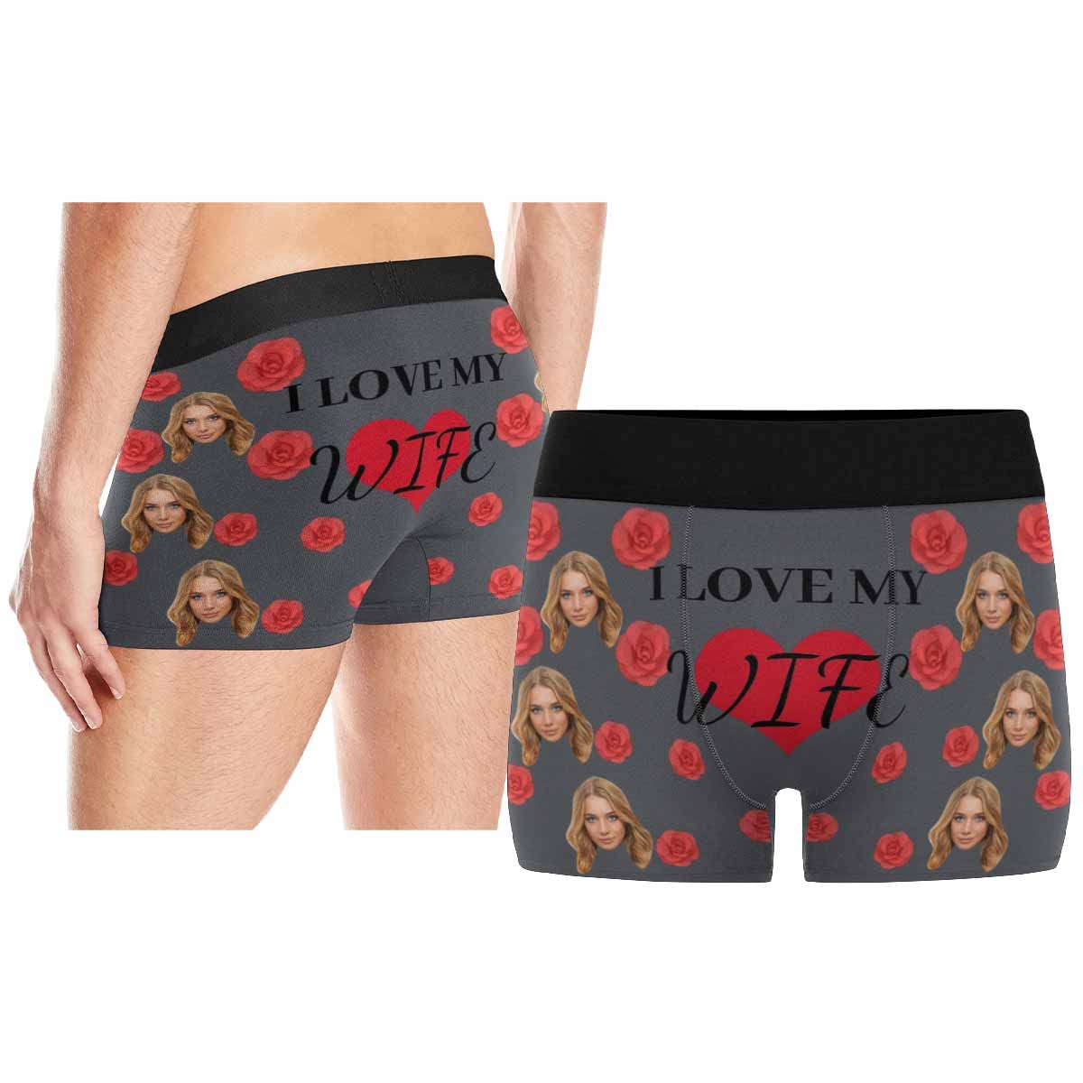 Custom Face Boxer Briefs - Personalized Men's Underwear with Red Rose Heart Design - Perfect for Valentine's Gifts, Anniversary Presents & Romantic Occasions