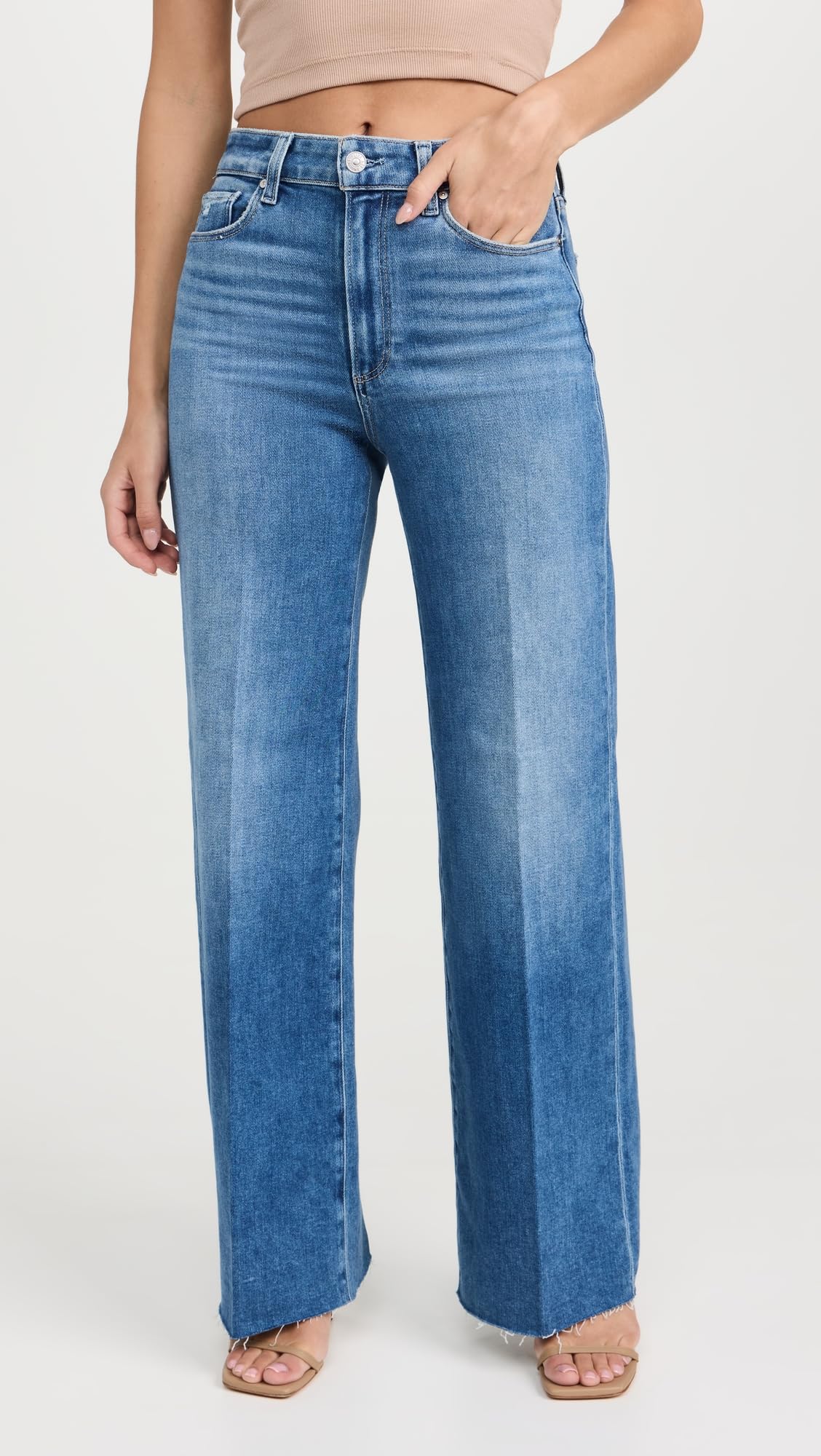 PAIGE Women's Anessa Raw Hem Jeans - High Waist Distressed Denim Pants for Casual Outfits & Streetwear Fashion