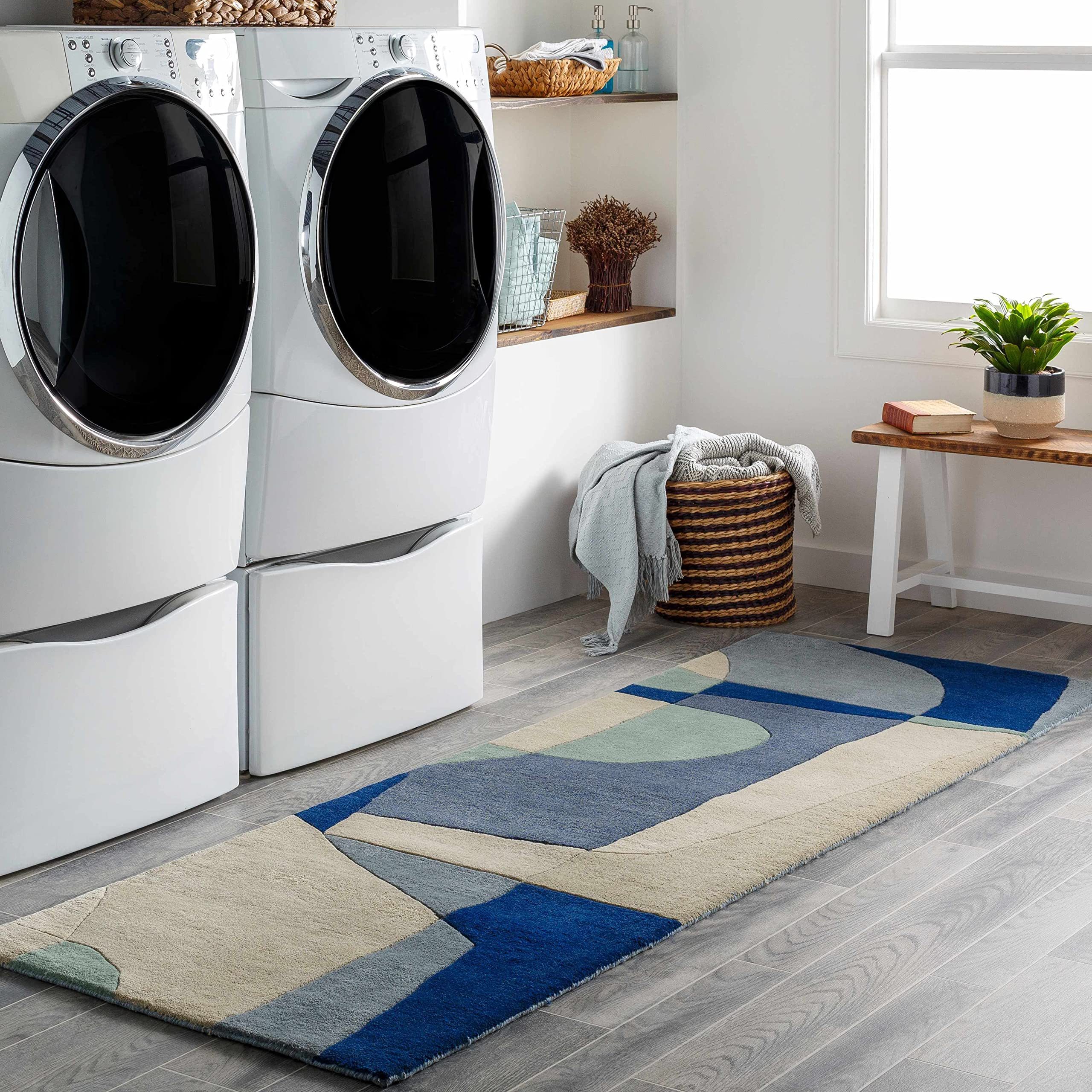 Hauteloom Crawfordsville Wool Area Rug 9' x 12' - Modern Blue & Green Handwoven Rug for Living Room, Bedroom - Soft & Durable Home Decor - Perfect for Cozy Spaces & High-Traffic Areas