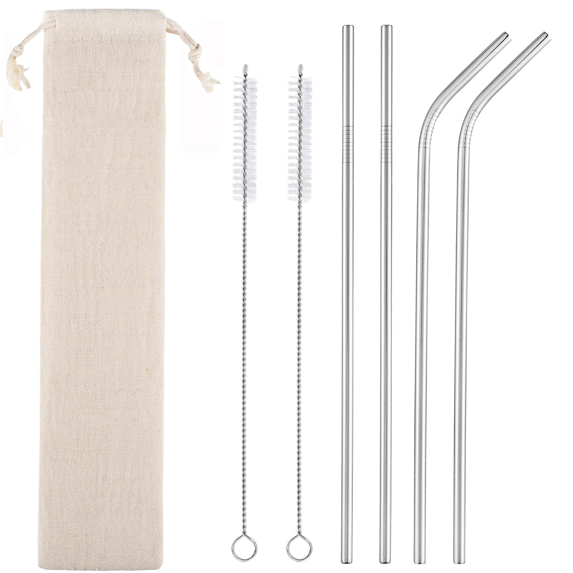 4-Pack Reusable Stainless Steel Metal Straws with Cleaning Brushes & Travel Case - Fits 20oz & 30oz Tumblers - Eco-Friendly Drinking Straws for Smoothies, Iced Coffee & Cold Beverages at Home, Office or Travel