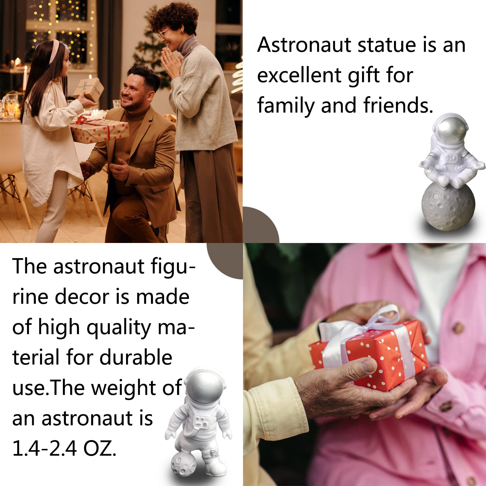 4 PCS Astronaut Figurines - Silver Spaceman Cake Toppers, Resin Astronaut Decorations for Outer Space Themed Birthday Parties, Kids Room Decor & Desktop Ornaments - Includes 3 Astronaut Figures & 1 Keychain - Perfect for Space-Themed Cakes, Cupcakes, Gift Giving & Sci-Fi Decor