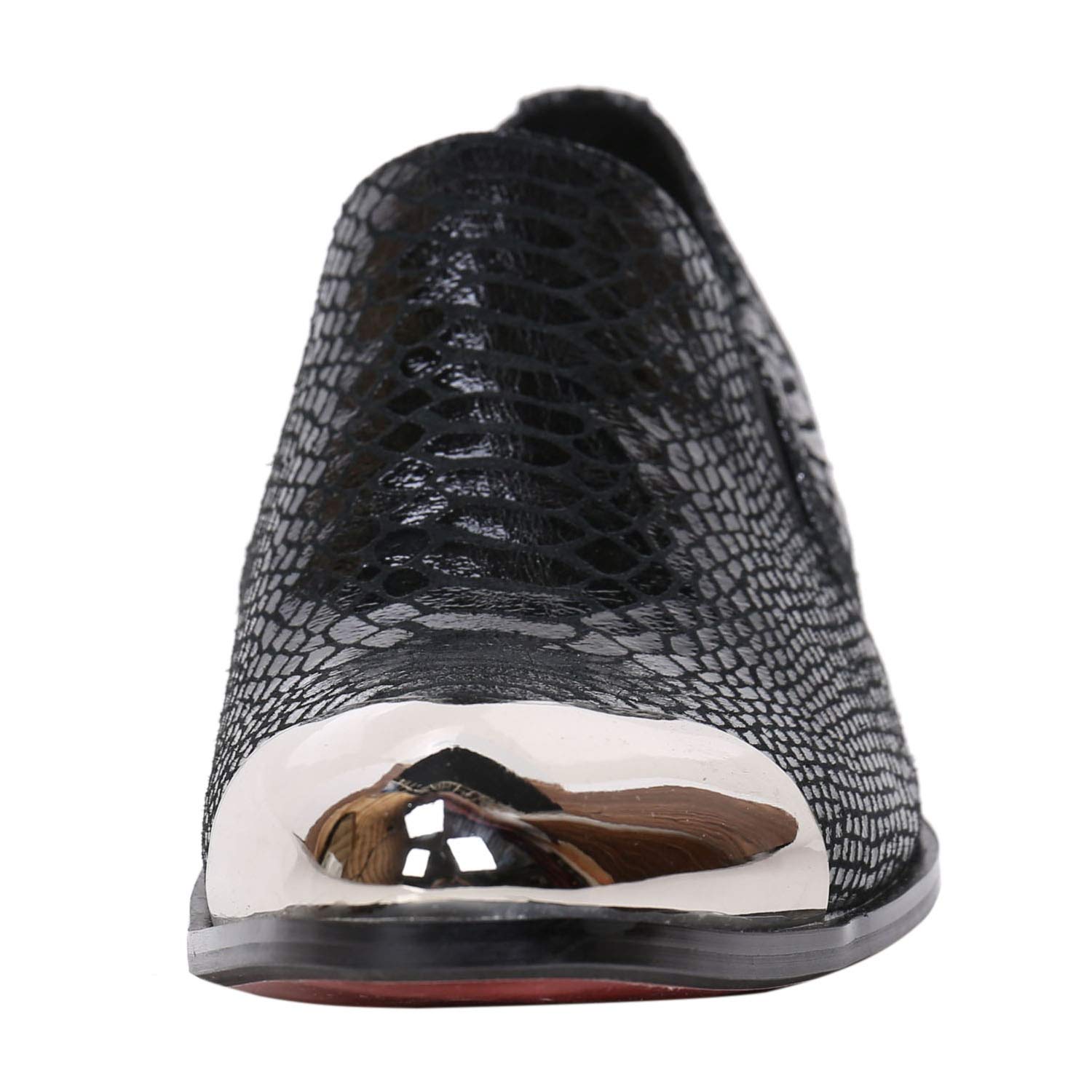 Santimon Men's Pointed Toe Leather Loafers - Western Style Dress Shoes with Fashion Print & Metal Tip for Casual Wear, Office & Special Occasions