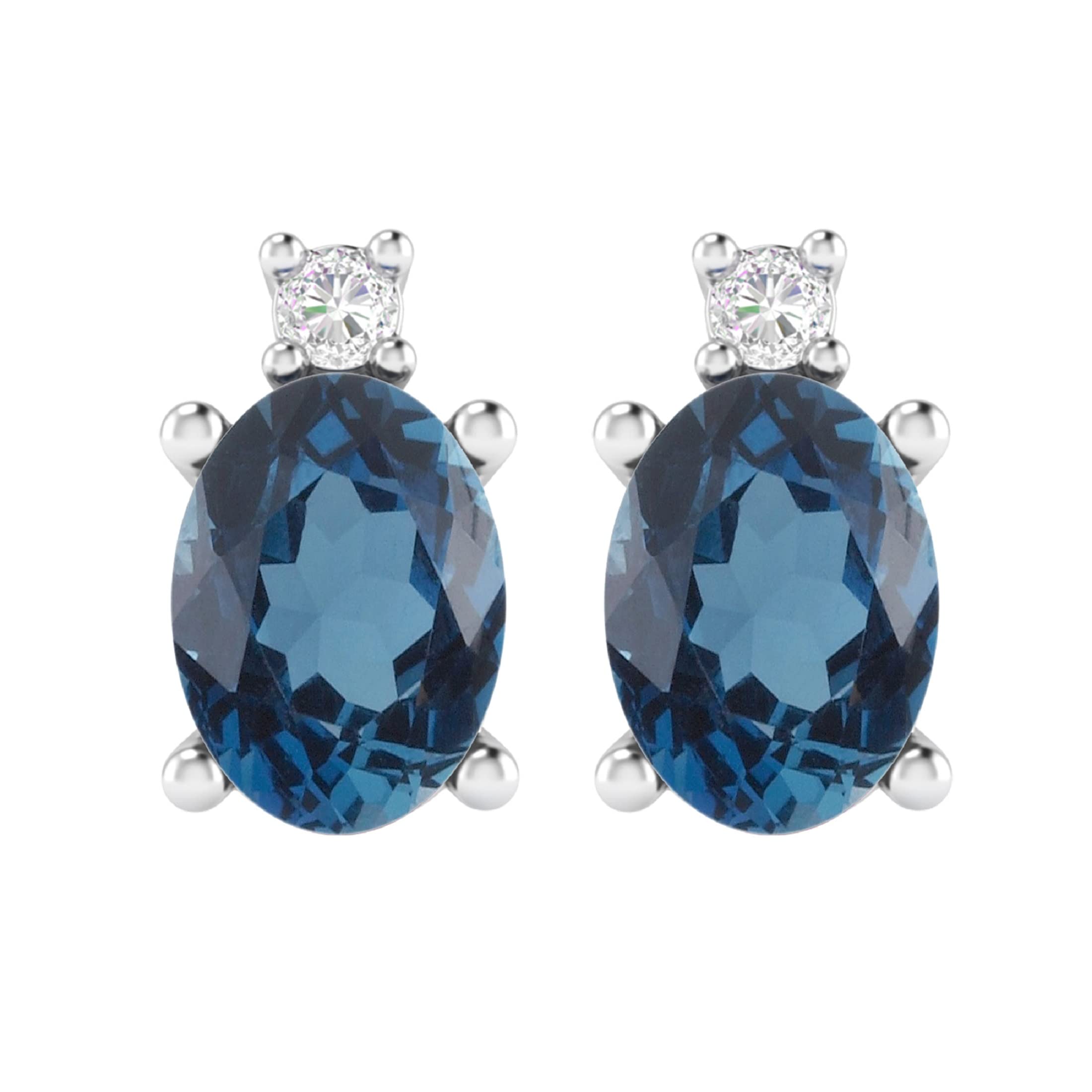 London Blue Topaz & Moissanite Sterling Silver Stud Earrings for Women - Perfect for Everyday Wear, Gifts & Special Occasions