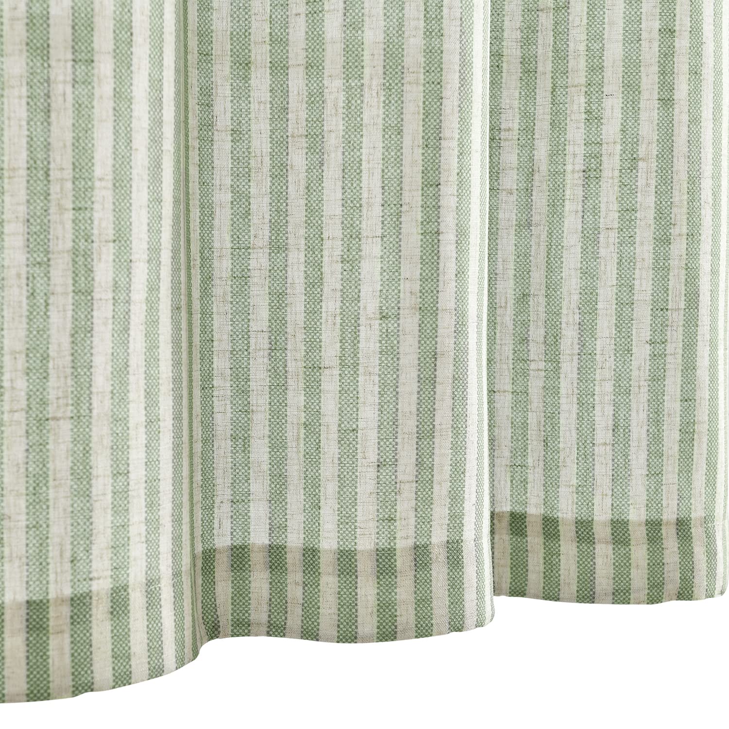 Jinchan 36 Inch Striped Linen Kitchen Curtains - Farmhouse Rustic Tier Curtains with Rod Pocket, Sage Green Ticking Stripe Drapes for Living Room, Bathroom & Cafe Windows | Perfect for Small Windows, Farmhouse Decor & Cozy Kitchen Settings