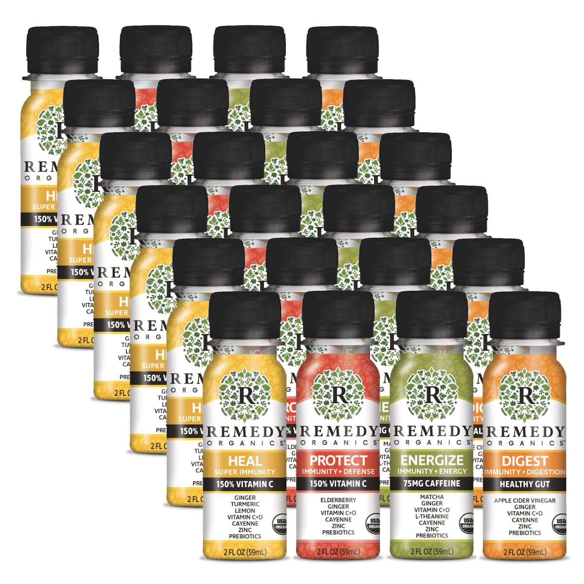 Remedy Organics Immunity Plus Shot - 24-Pack Variety | Organic Energy Booster for Immunity, Brain Function & Detox | USDA Certified | Perfect for Workouts, Travel & Daily Wellness