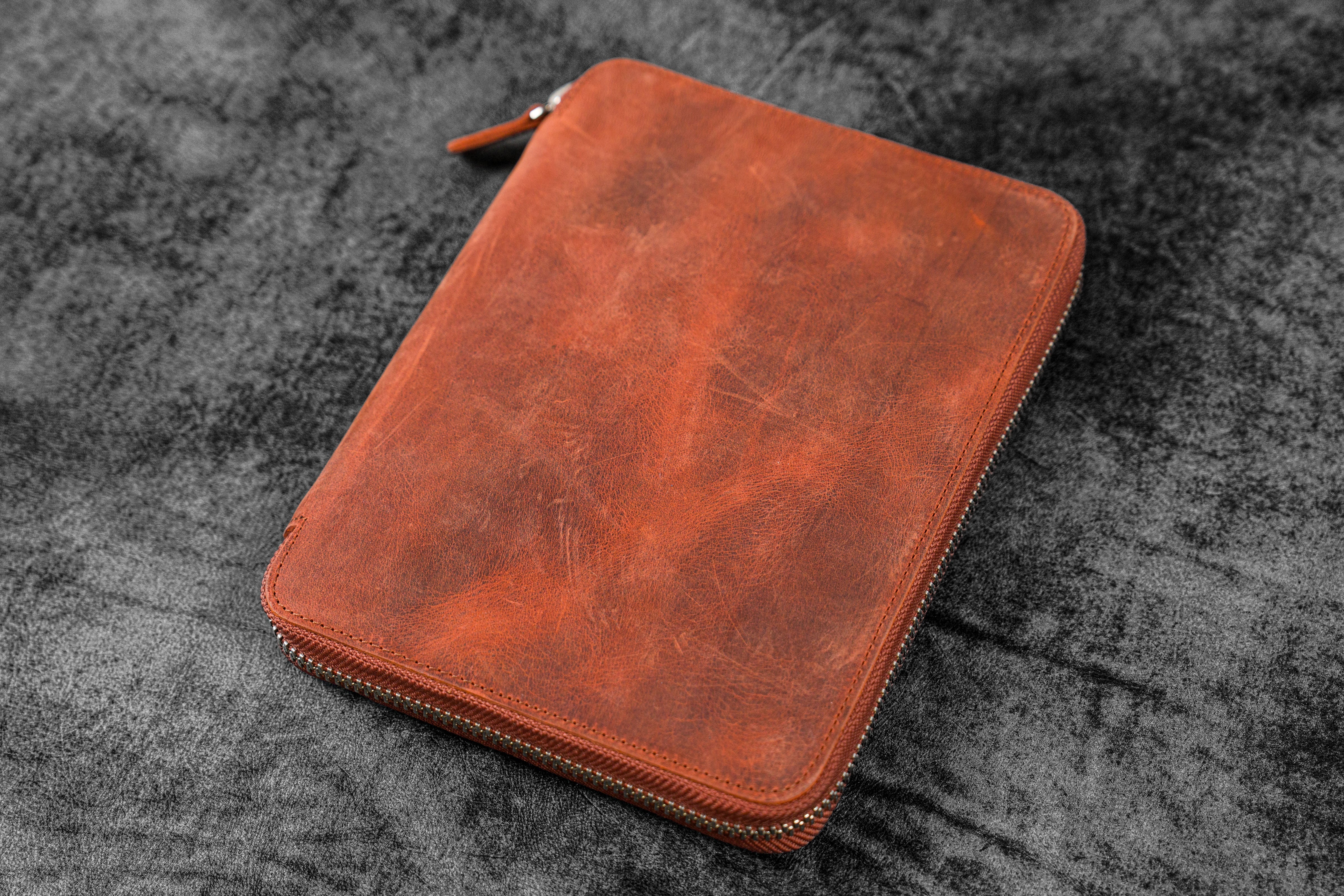 Premium Genuine Leather A5 Notebook Folio with Zipper Closure - C.H. Orange | Perfect for Business Professionals, Journaling & Gift Giving