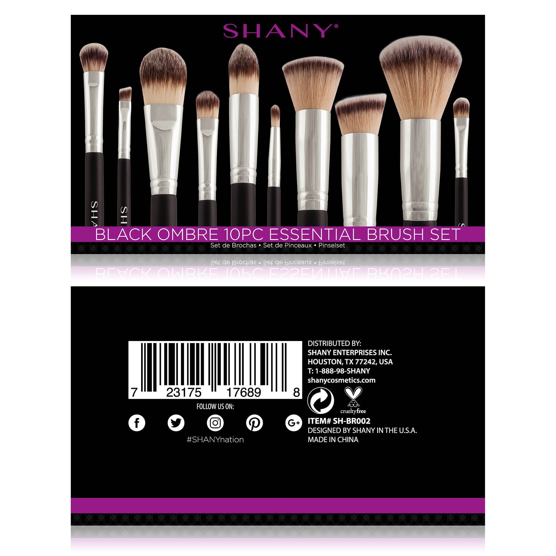 Black Ombre Pro 10-Piece Essential Makeup Brush Set with Travel Pouch - Perfect for Professional Makeup Artists & Travel Beauty Kits