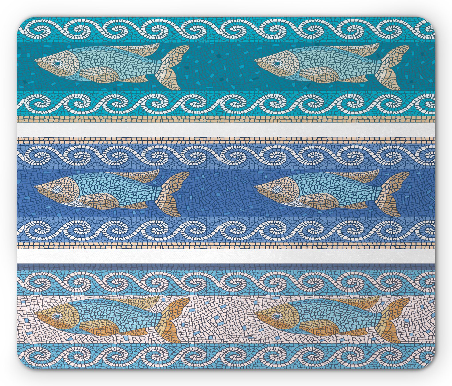 Ambesonne Mosaic Mouse Pad - Byzantine Ceramic Inspired Maritime Fish Pattern Non-Slip Rubber Mousepad (Standard Size, Slate Blue) | Perfect for Office, Gaming & Home Computer Use