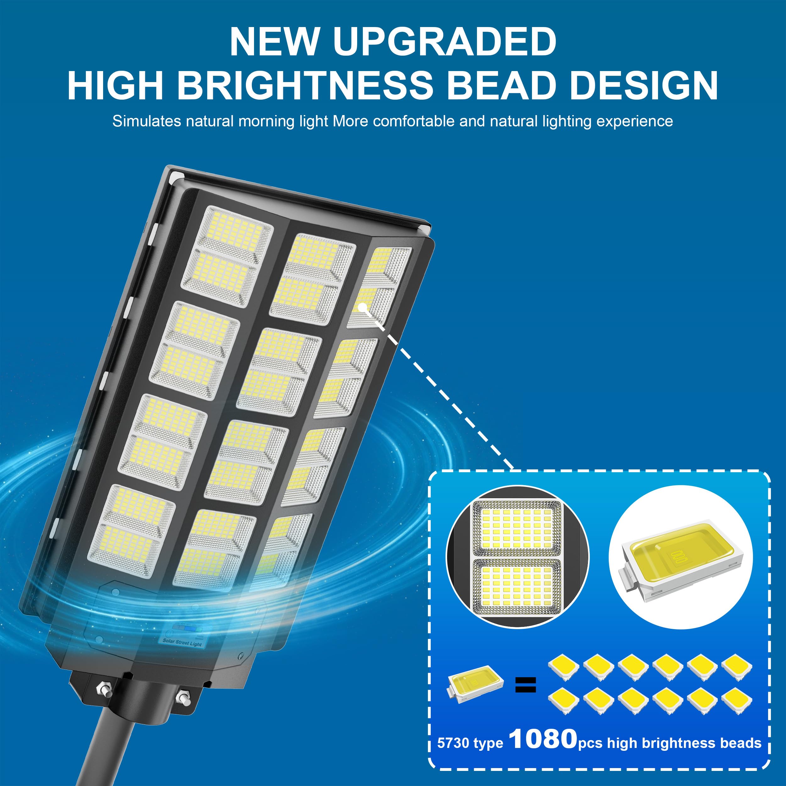 8000W Solar Street Light Outdoor Waterproof - 240000LM 8000K LED Solar Powered Street Lamp with Motion Sensor & Dusk to Dawn - Perfect for Driveways, Parking Lots, Pathways, and Backyard Security Lighting