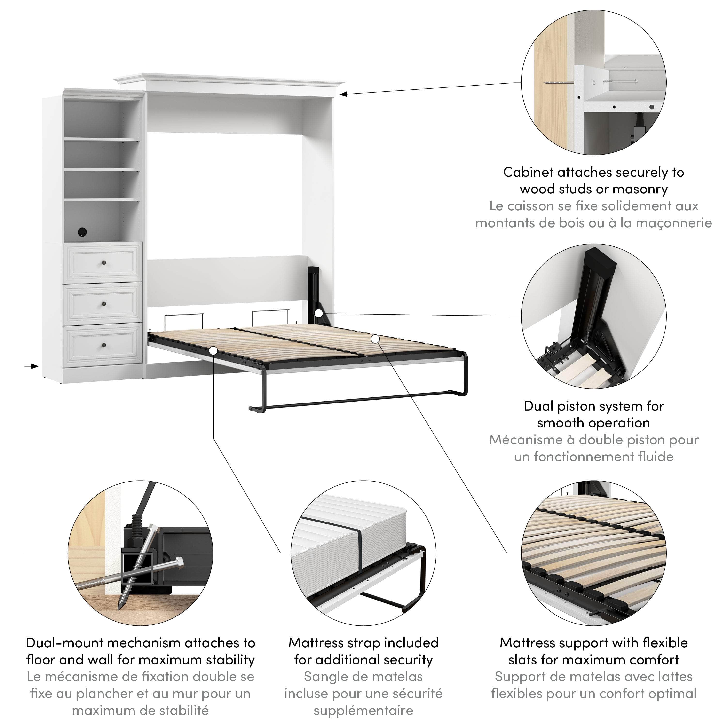 Space-Saving Queen Murphy Wall Bed with Built-In Closet & Drawers - 2 Color Options | Perfect for Small Apartments, Guest Rooms & Home Offices