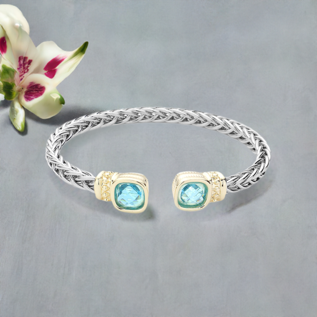 Acqua Square Stone Cable Cuff Bracelet for Women - Adjustable M H W Size - Elegant Jewelry Accessory for Everyday Wear, Office & Special Occasions